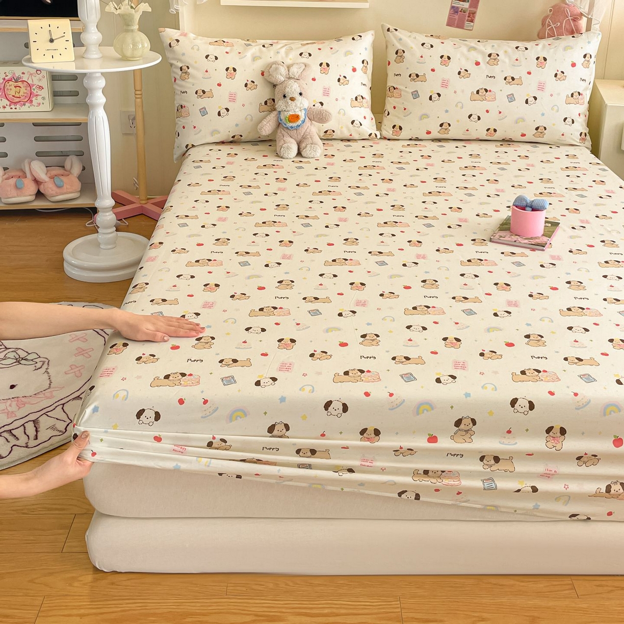 91家纺网 家纺一手货源 找家纺 寻米 2026新款春夏全棉13070印花四件套单品系列-单床笠 奶酪小狗