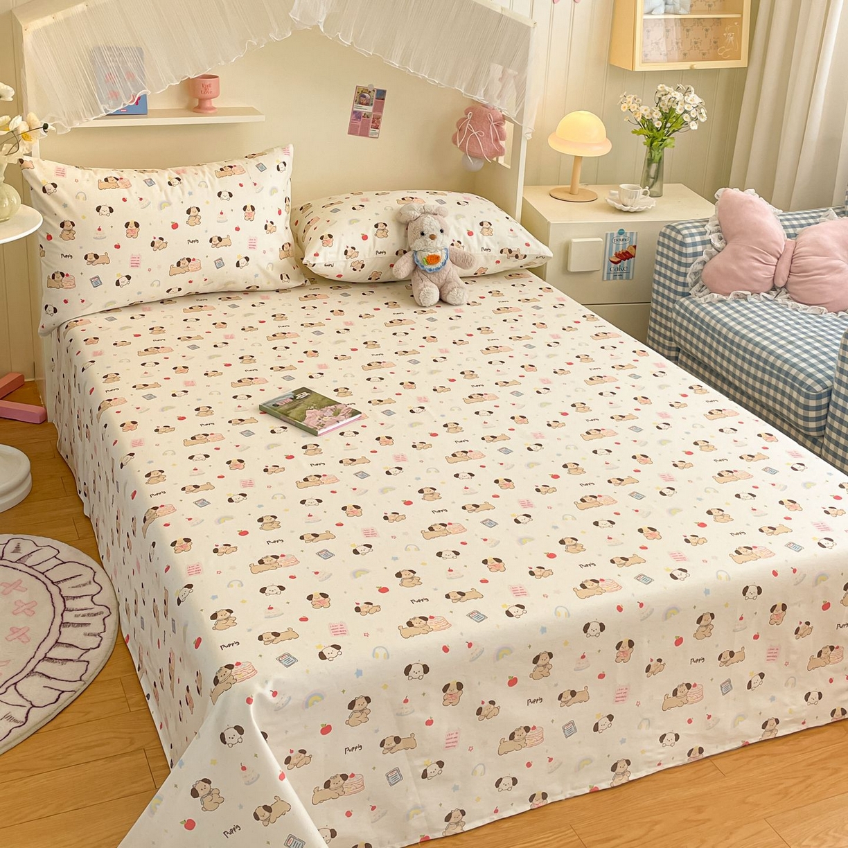 91家纺网 家纺一手货源 找家纺 寻米 2026新款春夏全棉13070印花四件套单品系列-单床笠 奶酪小狗