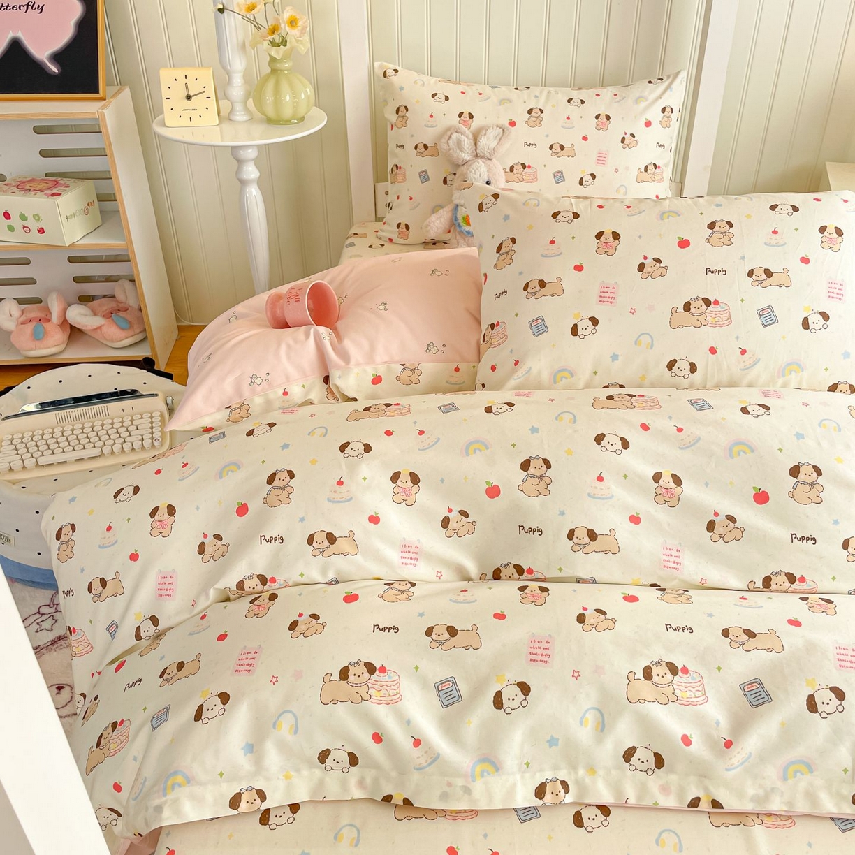 91家纺网 家纺一手货源 找家纺 寻米 2026新款春夏13070印花三件套单品系列-单床笠 奶酪小狗