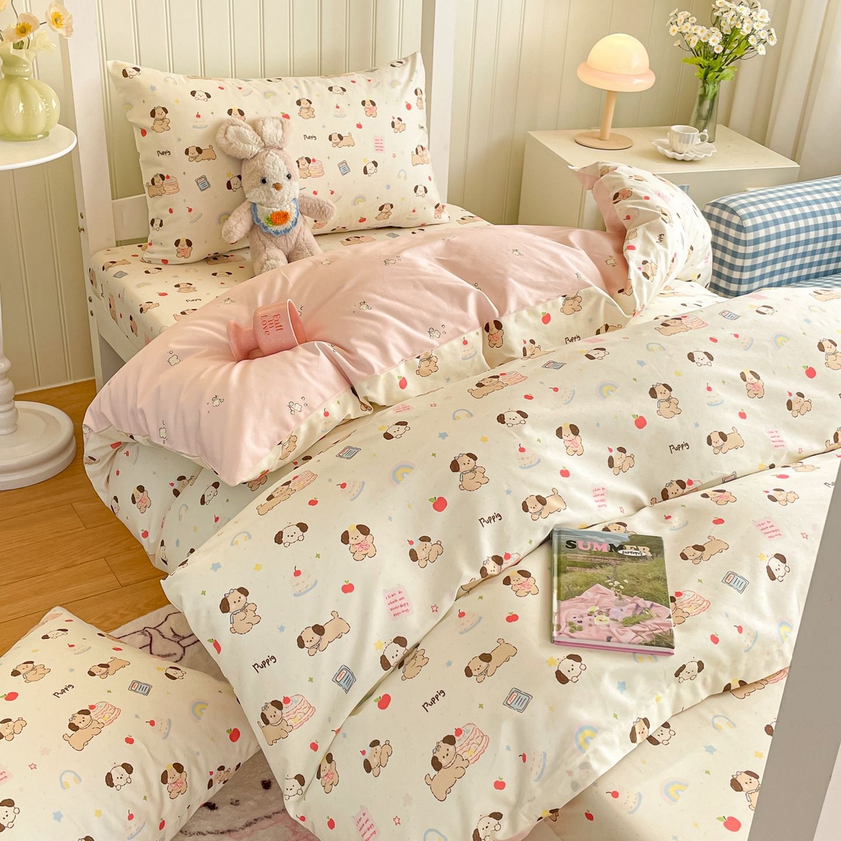 91家纺网 家纺一手货源 找家纺 寻米 2026新款春夏13070印花三件套单品系列-单床笠 奶酪小狗