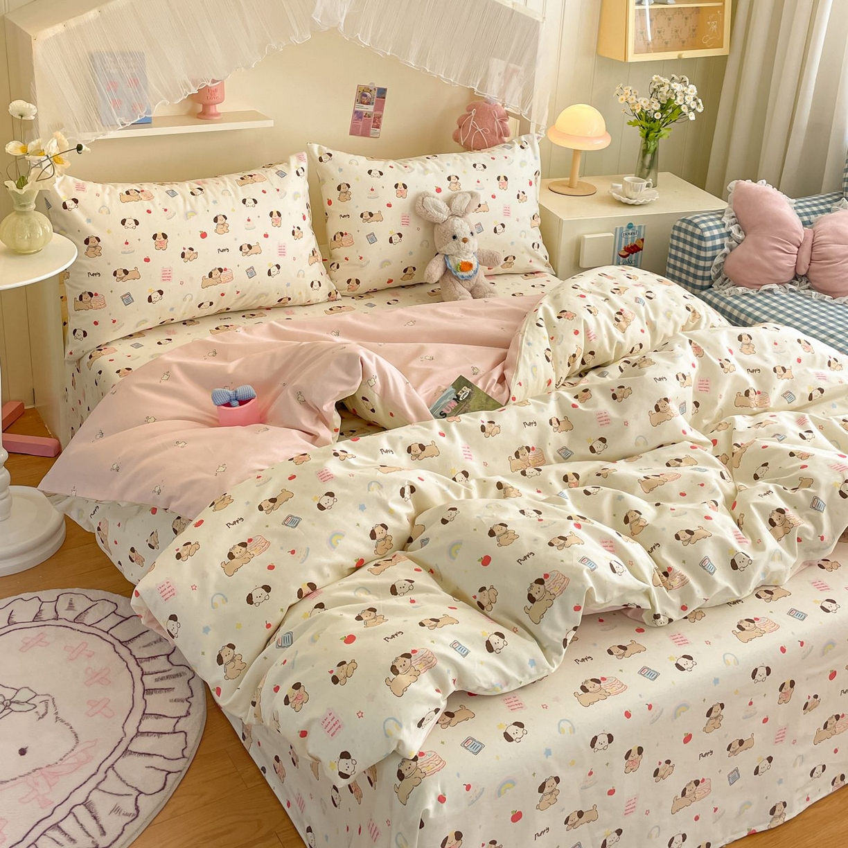 91家纺网 家纺一手货源 找家纺 寻米 2026新款春夏全棉13070印花四件套单品系列-单床笠 奶酪小狗