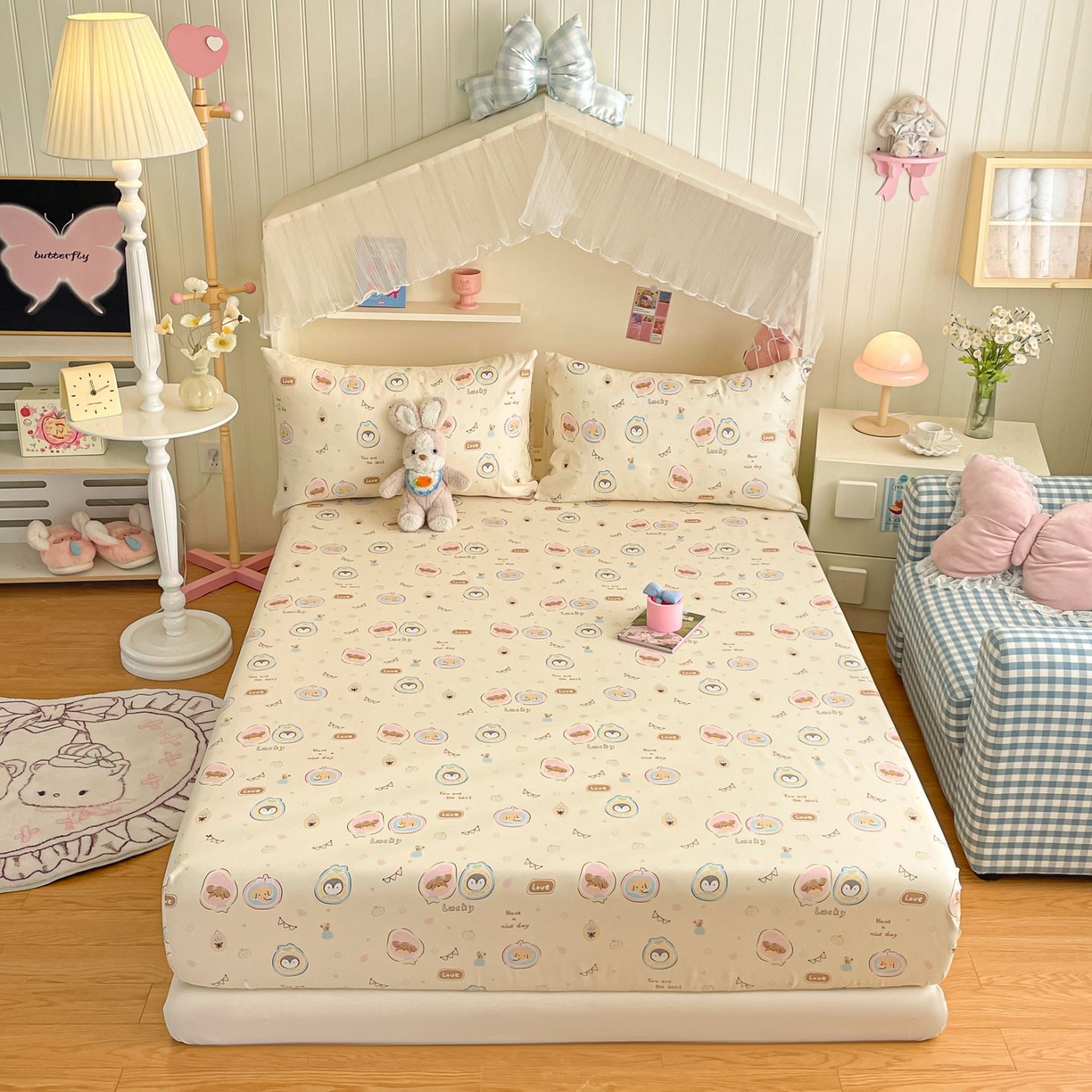 91家纺网 家纺一手货源 找家纺 寻米 2026新款春夏全棉13070印花四件套单品系列-单床笠 奇妙动物园