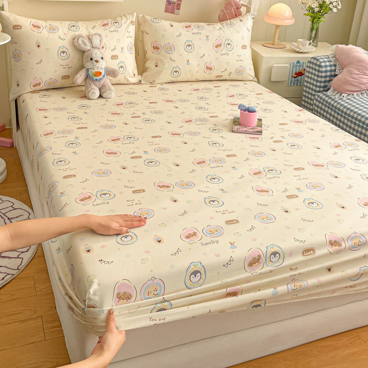 91家纺网 家纺一手货源 找家纺 寻米 2026新款春夏全棉13070印花四件套单品系列-单床笠 奇妙动物园