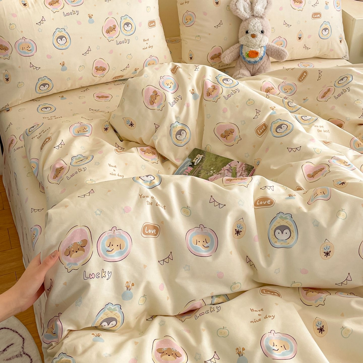 91家纺网 家纺一手货源 找家纺 寻米 2026新款春夏全棉13070印花四件套单品系列-单床笠 奇妙动物园