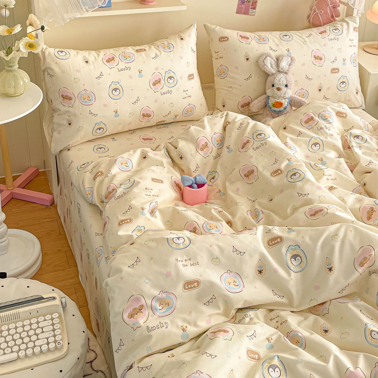 91家纺网 家纺一手货源 找家纺 寻米 2026新款春夏全棉13070印花四件套单品系列-单床笠 奇妙动物园