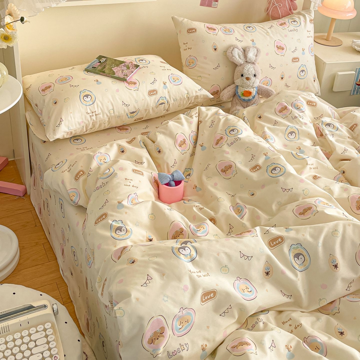 91家纺网 家纺一手货源 找家纺 寻米 2026新款春夏全棉13070印花四件套单品系列-单床笠 奇妙动物园