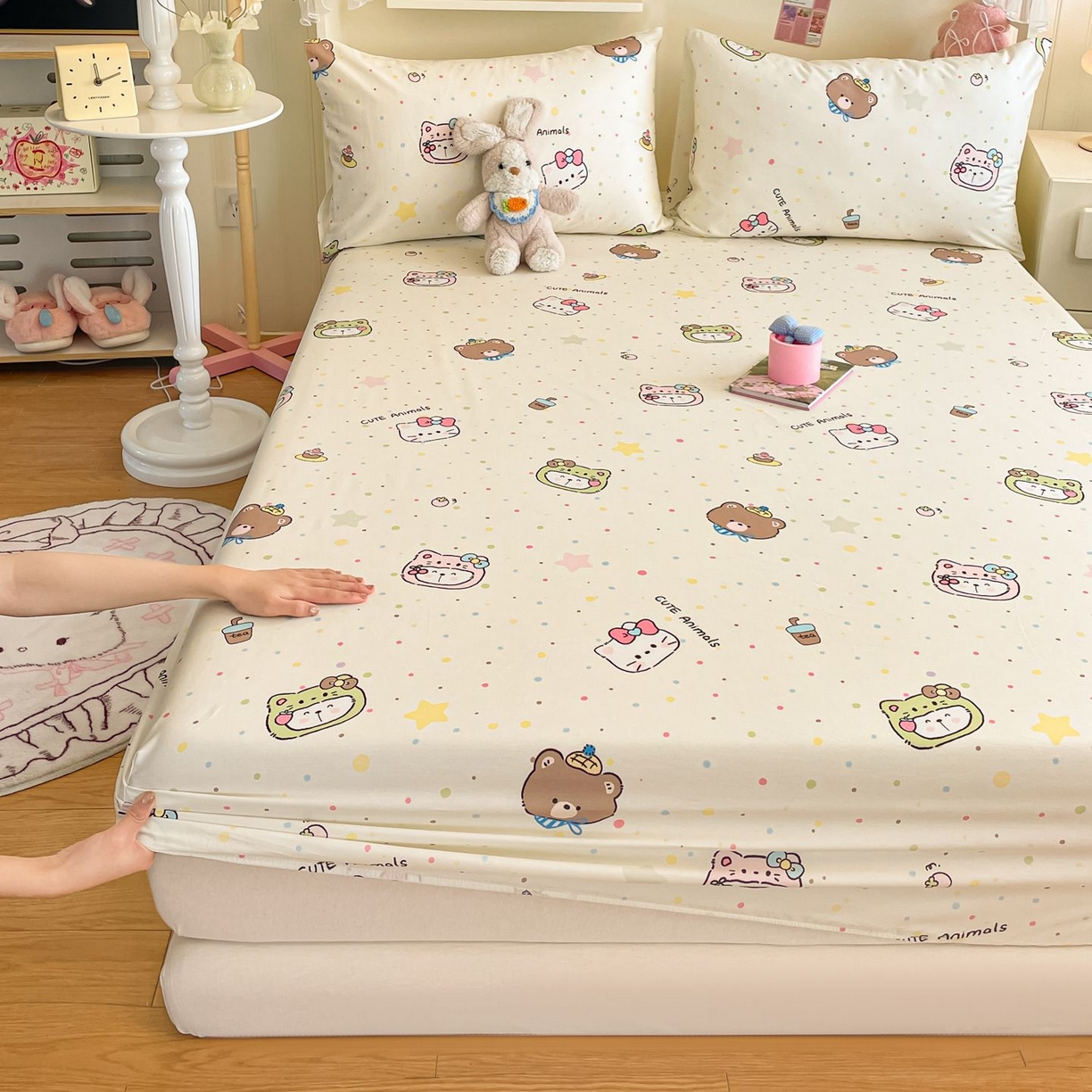 91家纺网 家纺一手货源 找家纺 寻米 2026新款春夏全棉13070印花四件套单品系列-单床笠 甜豆星球