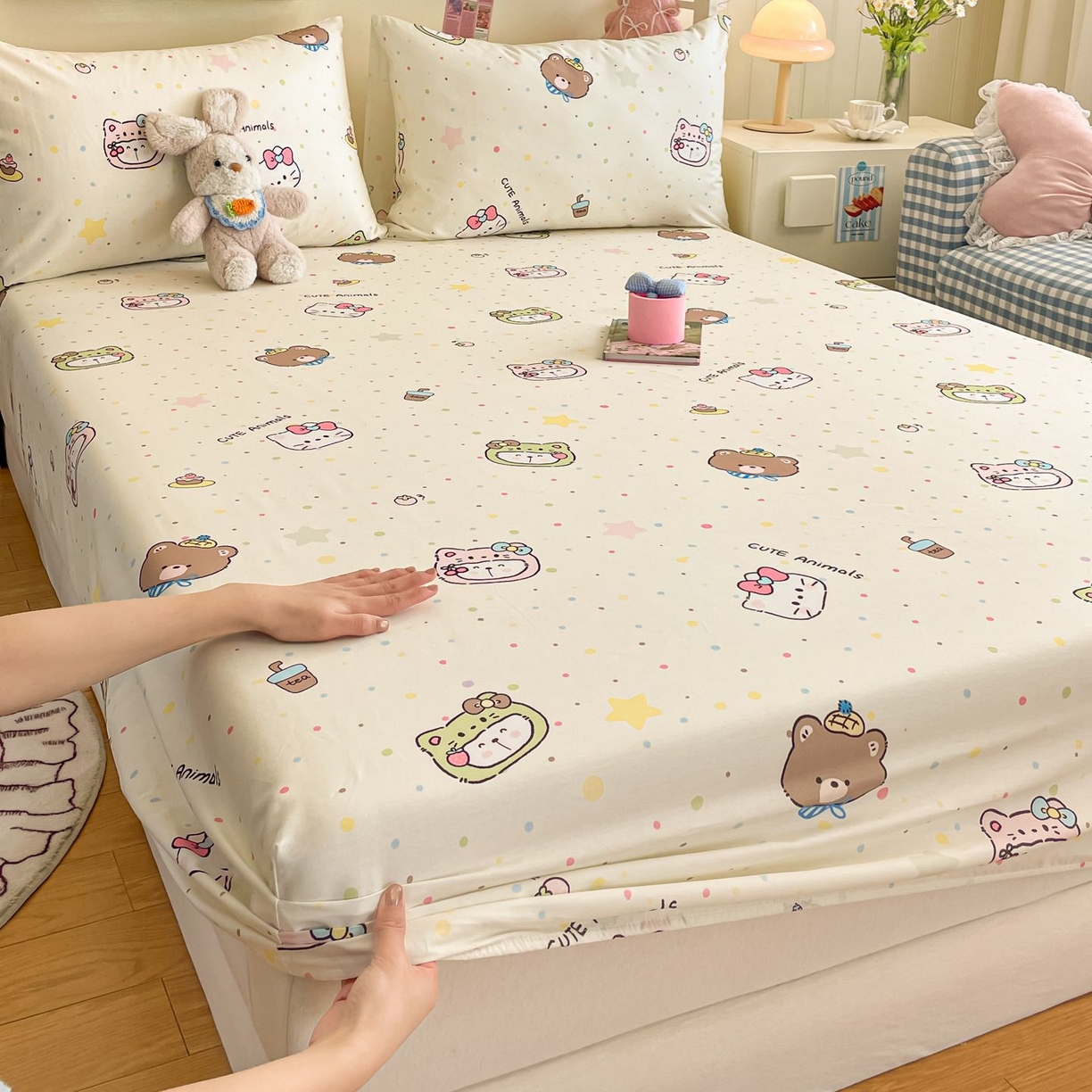 91家纺网 家纺一手货源 找家纺 寻米 2026新款春夏全棉13070印花四件套单品系列-单床笠 甜豆星球