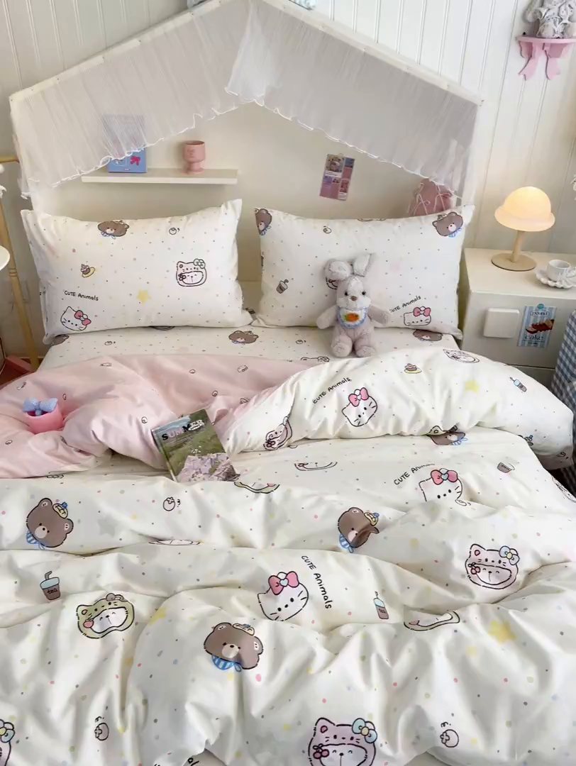 91家纺网 家纺一手货源 找家纺 寻米 2026新款春夏全棉13070印花四件套单品系列-单床笠 甜豆星球