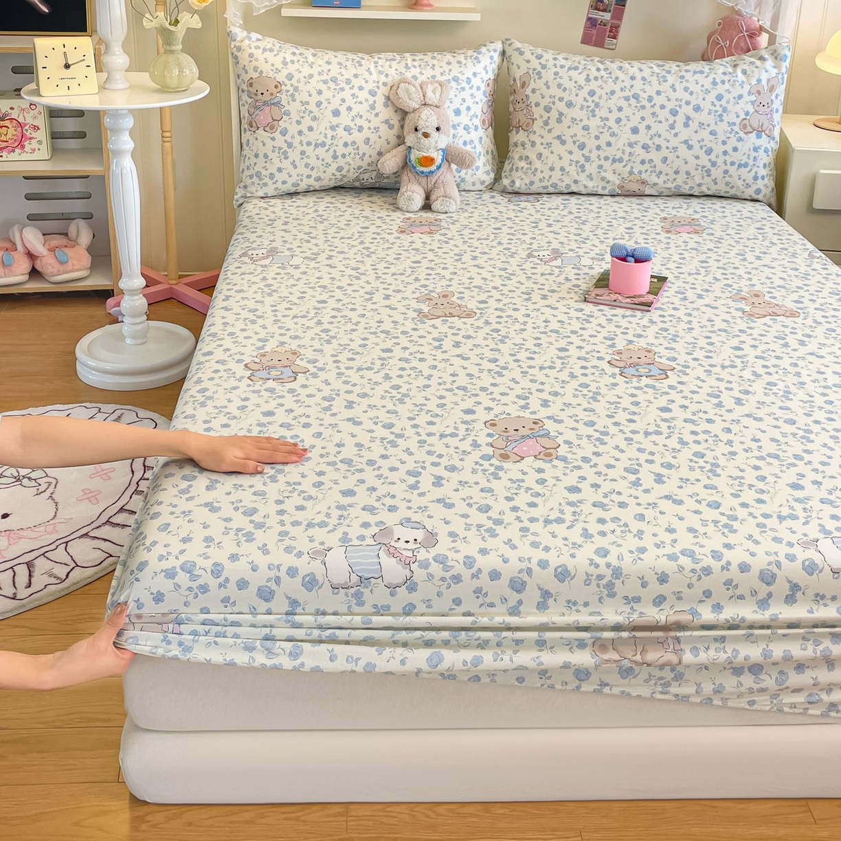 91家纺网 家纺一手货源 找家纺 寻米 2026新款春夏全棉13070印花四件套单品系列-单床笠 甜梦小熊