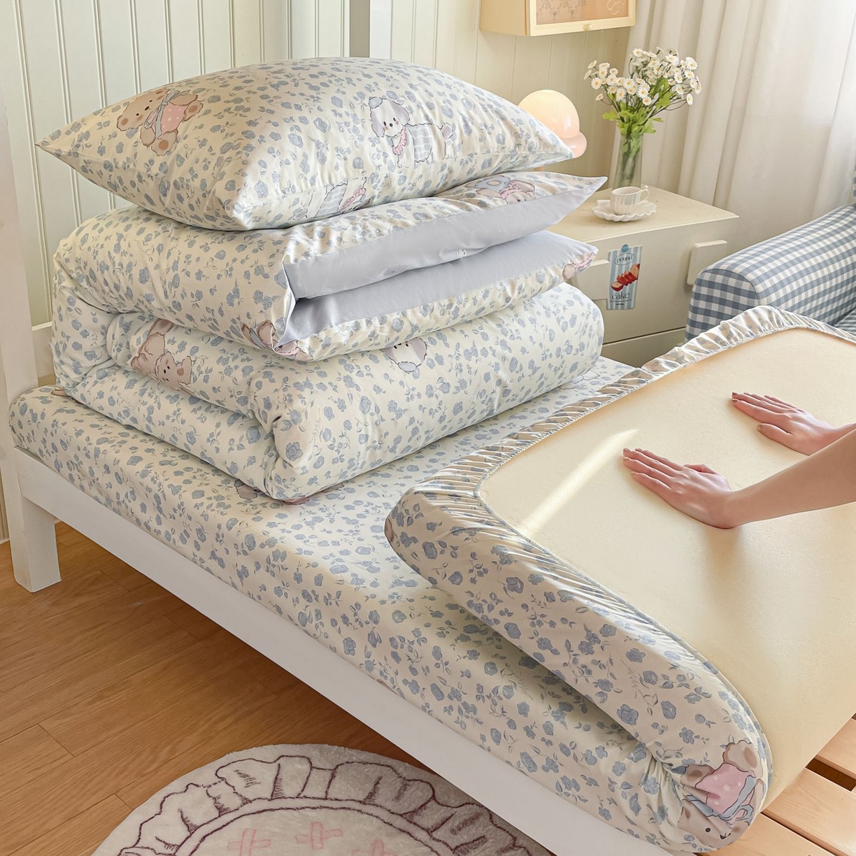 91家纺网 家纺一手货源 找家纺 寻米 2026新款春夏13070印花三件套单品系列-单床笠 甜梦小熊