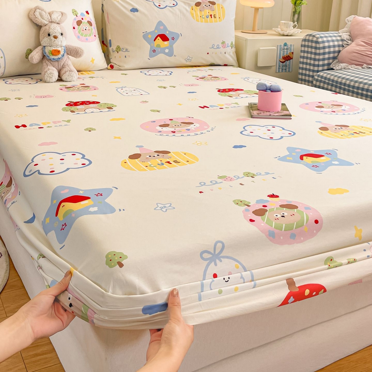 91家纺网 家纺一手货源 找家纺 寻米 2026新款春夏全棉13070印花四件套单品系列-单床笠 香草泡芙