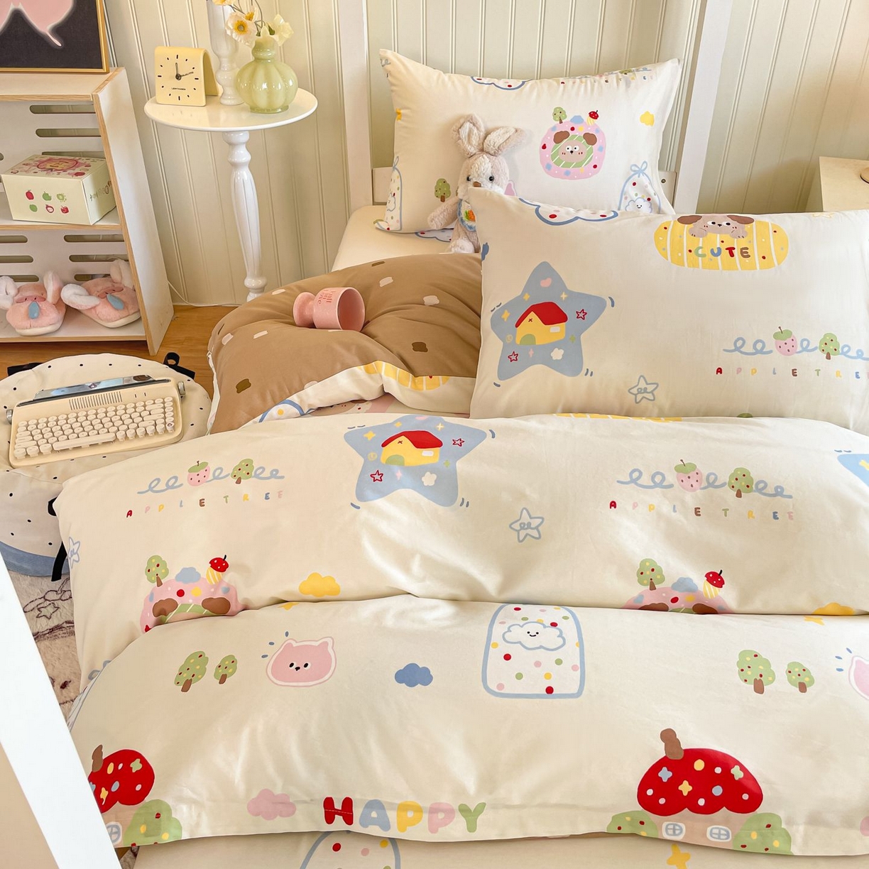 91家纺网 家纺一手货源 找家纺 寻米 2026新款春夏13070印花三件套单品系列-单床笠 香草泡芙