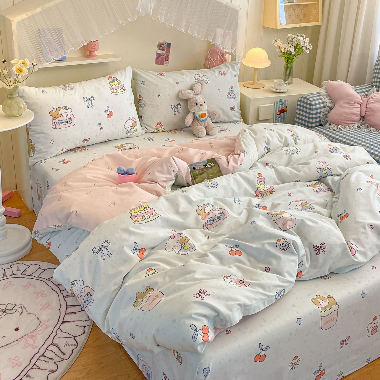 91家纺网 家纺一手货源 找家纺 寻米 2026新款春夏全棉13070印花四件套单品系列-单床笠 小熊饼干