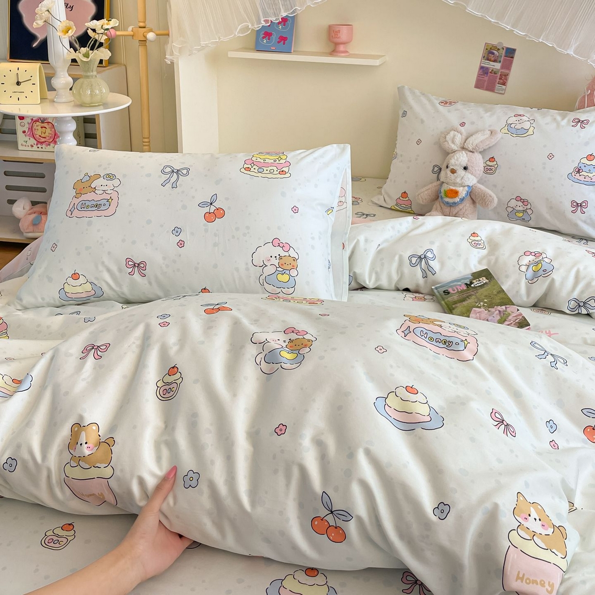 91家纺网 家纺一手货源 找家纺 寻米 2026新款春夏全棉13070印花四件套单品系列-单床笠 小熊饼干