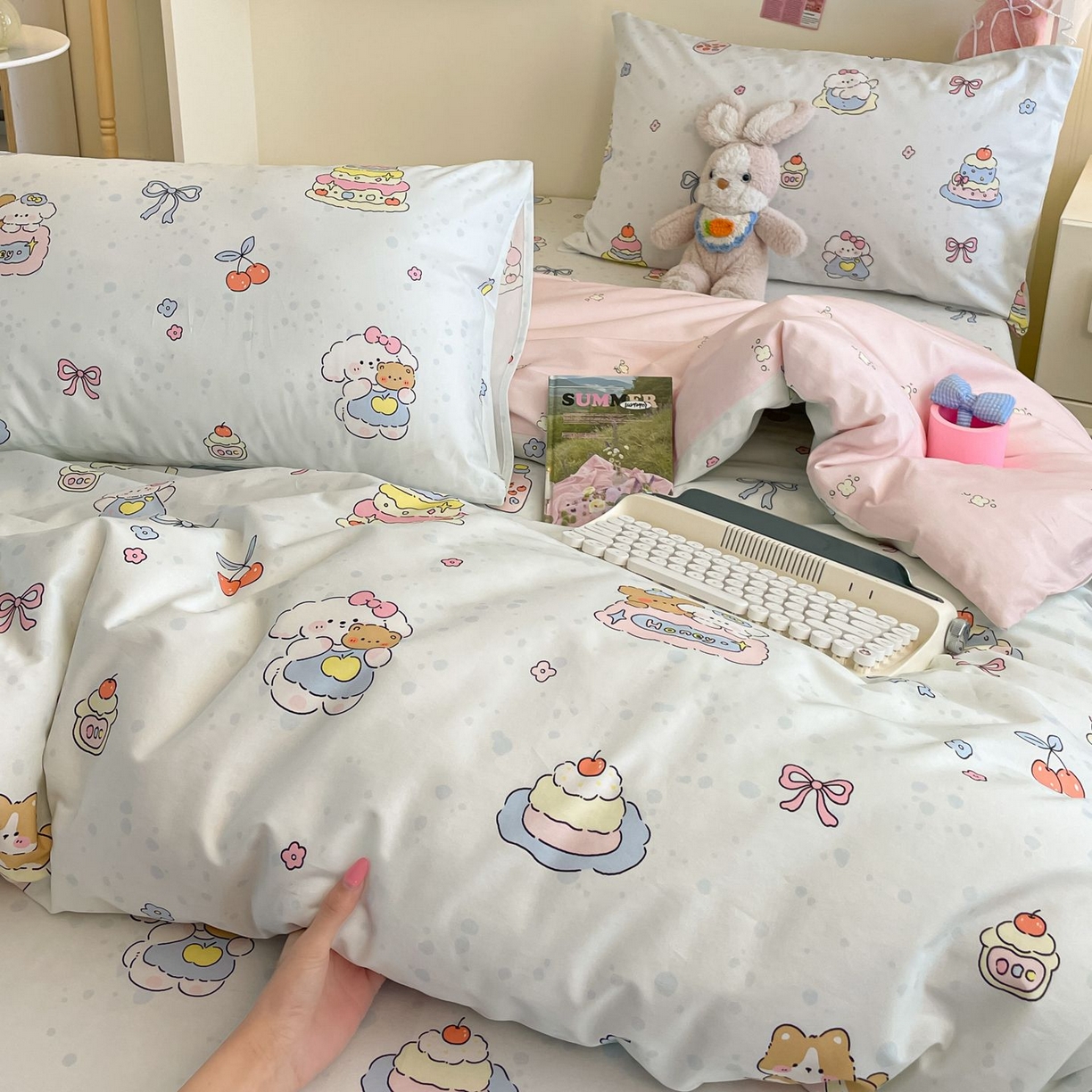 91家纺网 家纺一手货源 找家纺 寻米 2026新款春夏全棉13070印花四件套单品系列-单床笠 小熊饼干