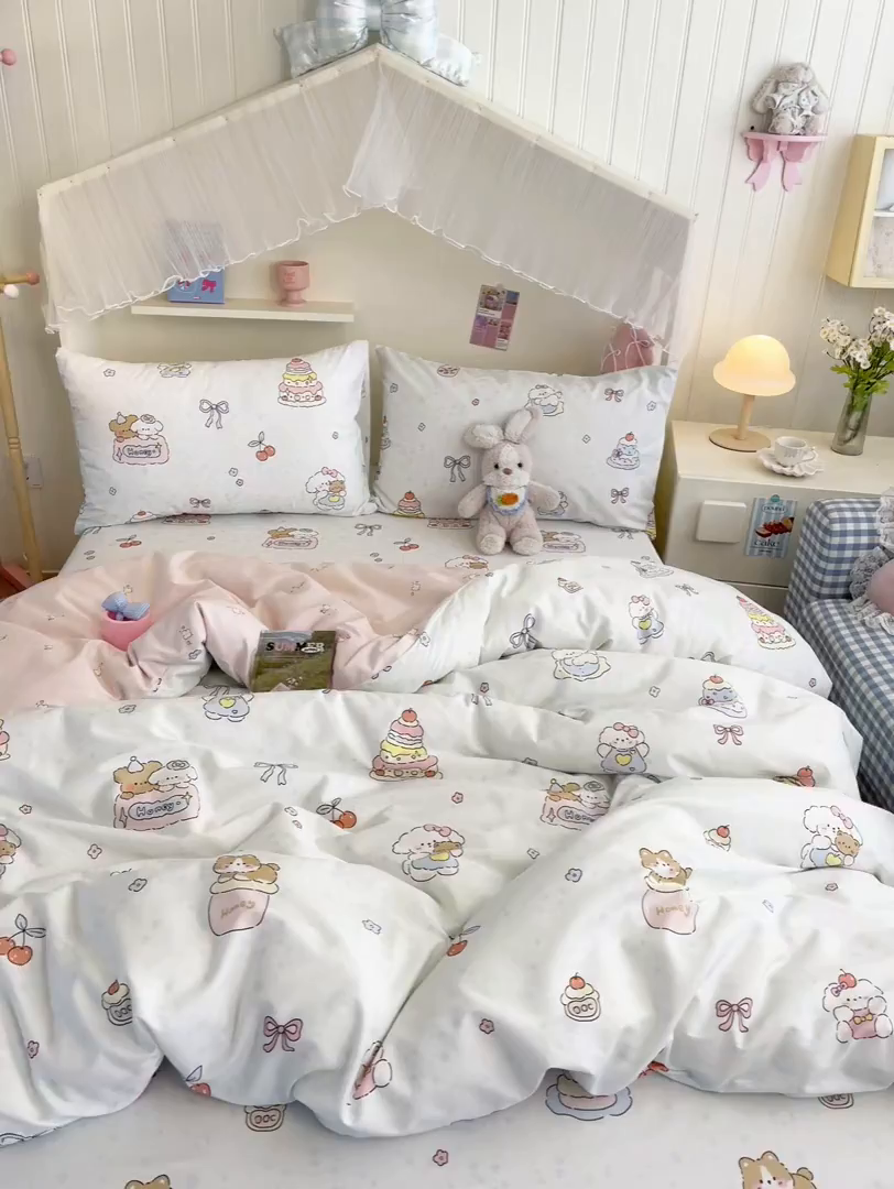 91家纺网 家纺一手货源 找家纺 寻米 2026新款春夏全棉13070印花四件套单品系列-单床笠 小熊饼干