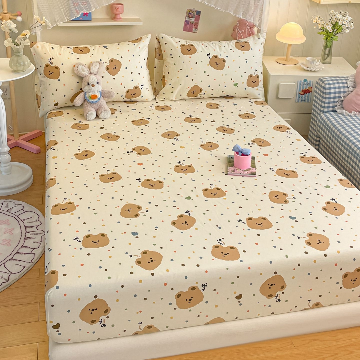 91家纺网 家纺一手货源 找家纺 寻米 2026新款春夏全棉13070印花四件套单品系列-单床笠 小熊软糖