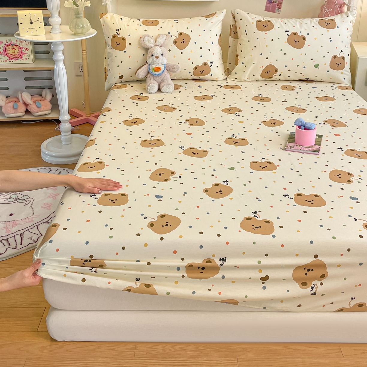 91家纺网 家纺一手货源 找家纺 寻米 2026新款春夏全棉13070印花四件套单品系列-单床笠 小熊软糖