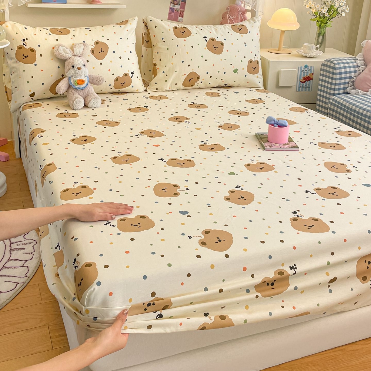 91家纺网 家纺一手货源 找家纺 寻米 2026新款春夏全棉13070印花四件套单品系列-单床笠 小熊软糖