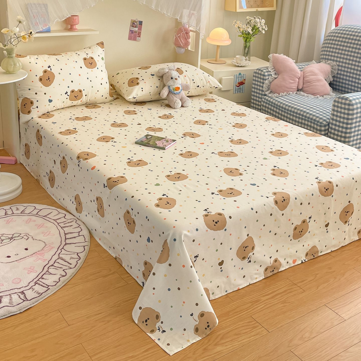 91家纺网 家纺一手货源 找家纺 寻米 2026新款春夏全棉13070印花四件套单品系列-单床笠 小熊软糖