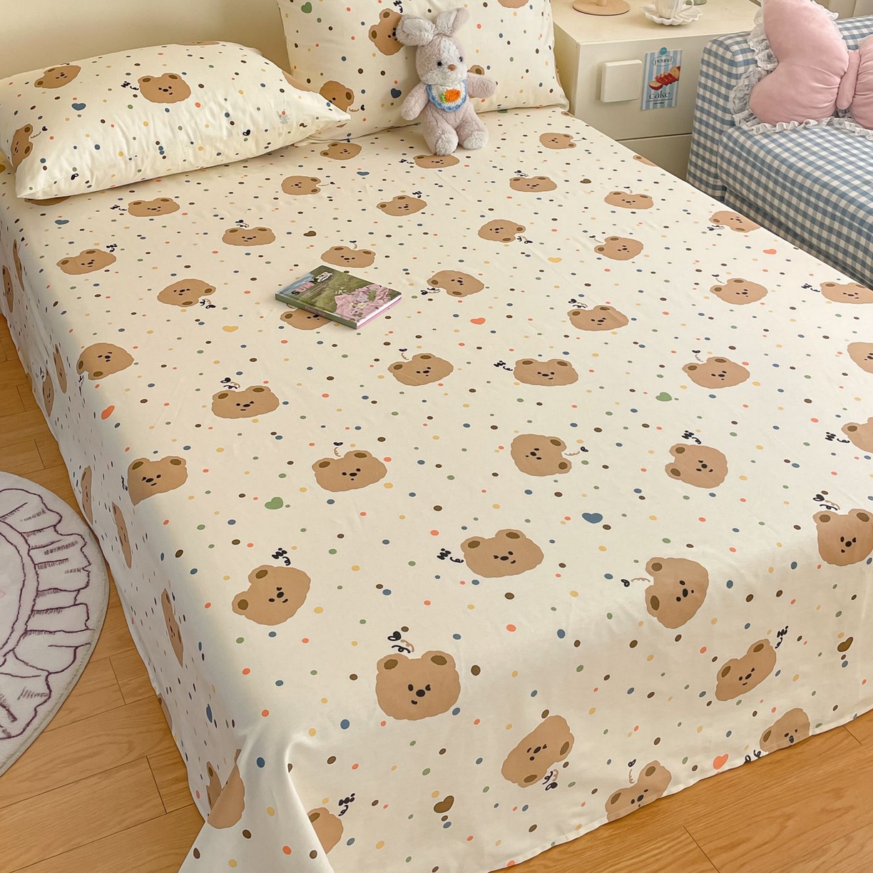 91家纺网 家纺一手货源 找家纺 寻米 2026新款春夏全棉13070印花四件套单品系列-单床笠 小熊软糖