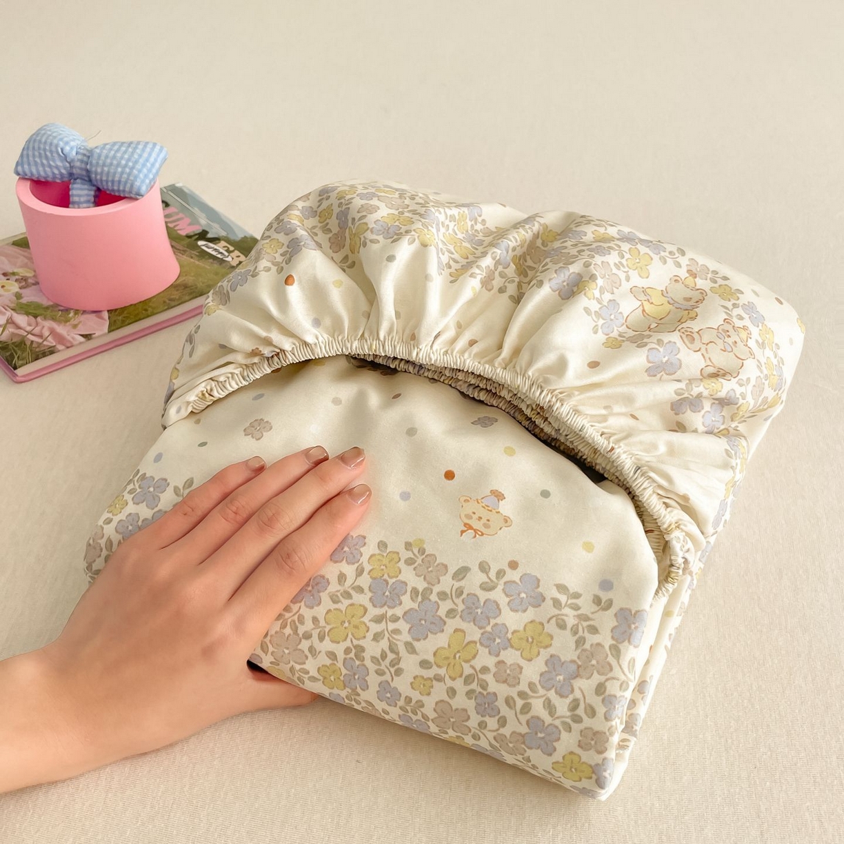 寻米 2026新款春夏全棉13070印花四件套单品系列-单床笠 小熊温蒂