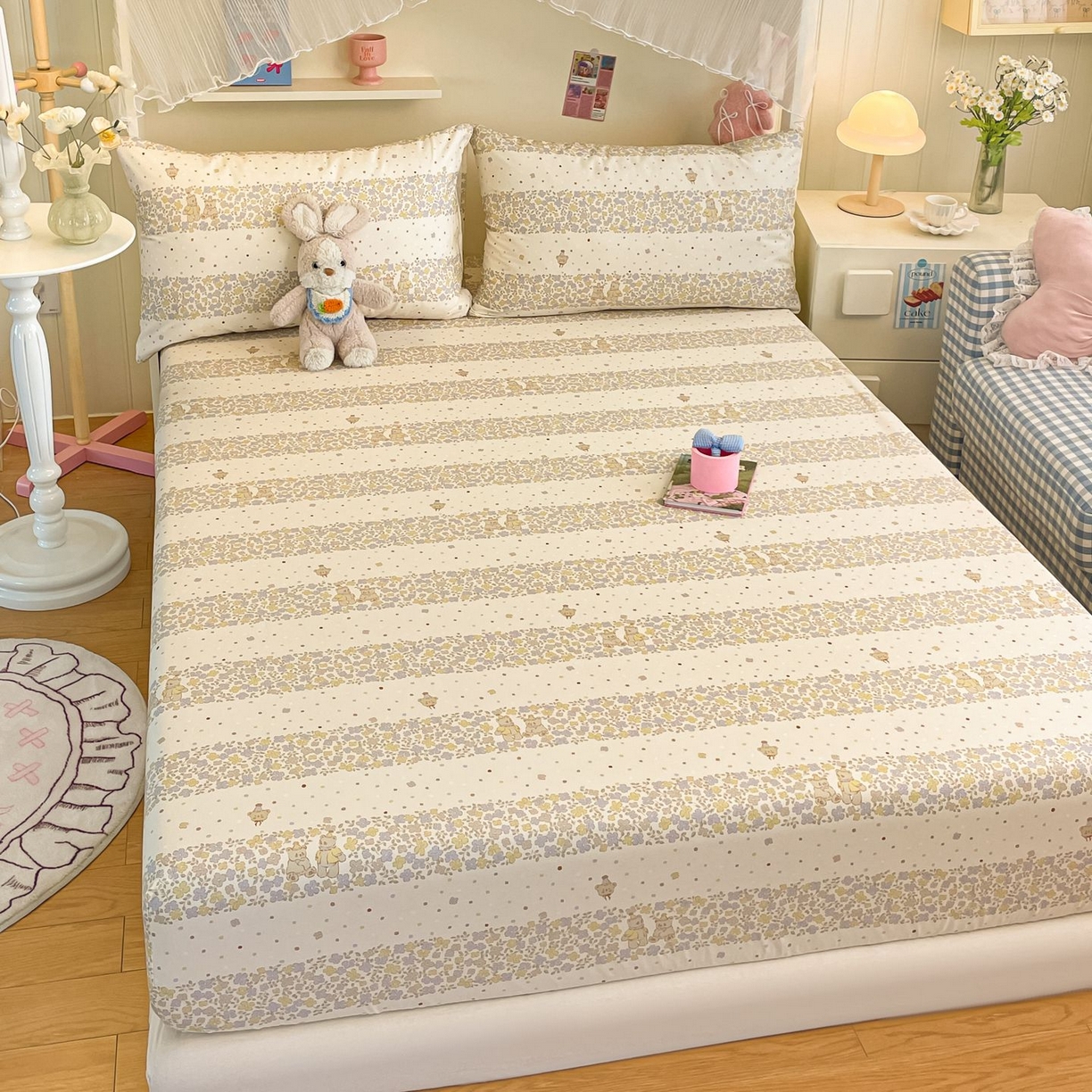 91家纺网 家纺一手货源 找家纺 寻米 2026新款春夏全棉13070印花四件套单品系列-单床笠 小熊温蒂