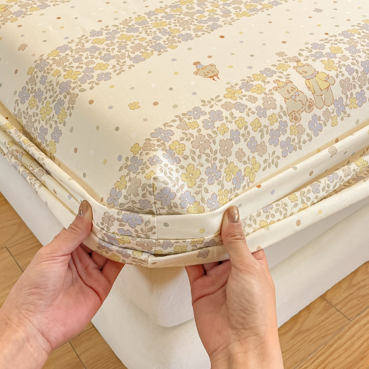 91家纺网 家纺一手货源 找家纺 寻米 2026新款春夏全棉13070印花四件套单品系列-单床笠 小熊温蒂