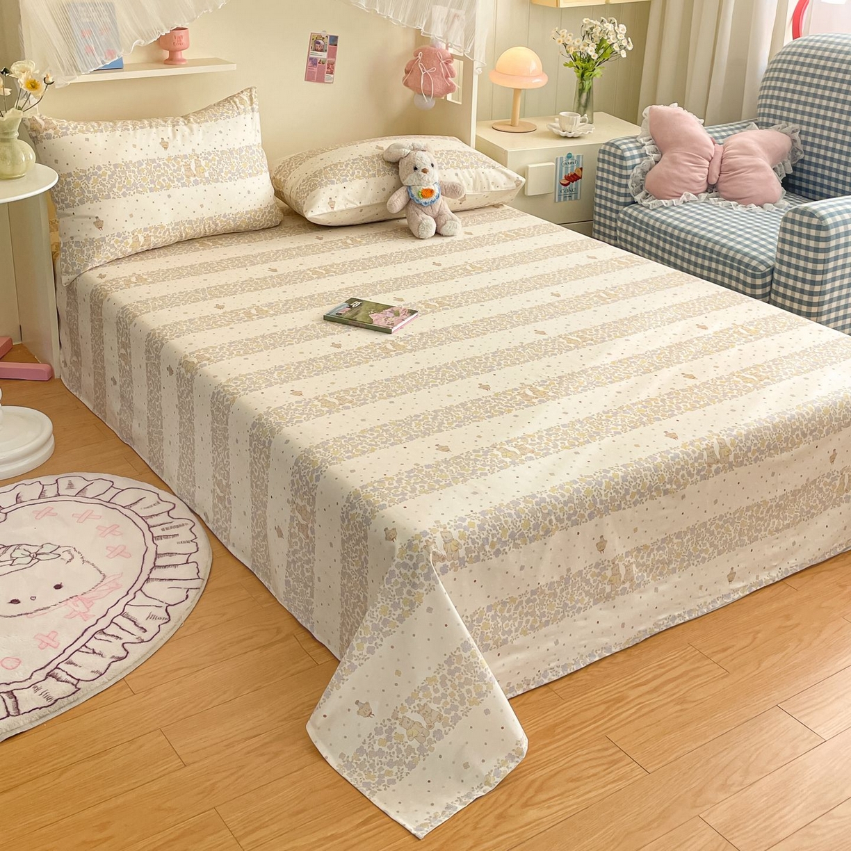 91家纺网 家纺一手货源 找家纺 寻米 2026新款春夏全棉13070印花四件套单品系列-单床笠 小熊温蒂