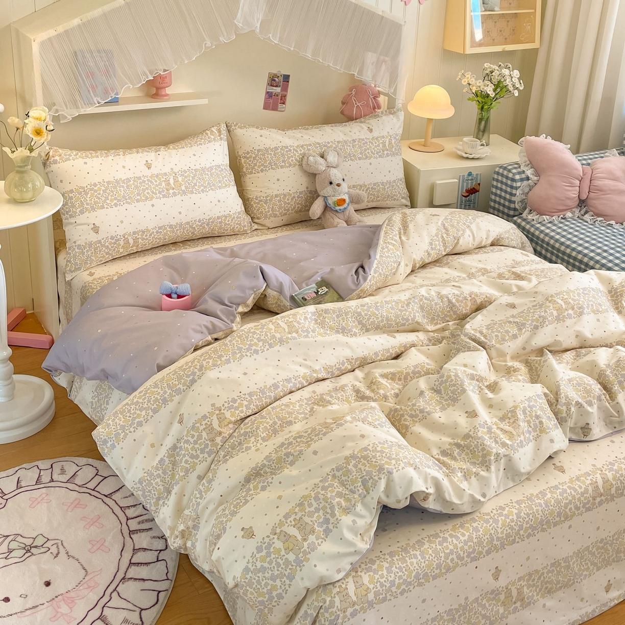 91家纺网 家纺一手货源 找家纺 寻米 2026新款春夏全棉13070印花四件套单品系列-单床笠 小熊温蒂