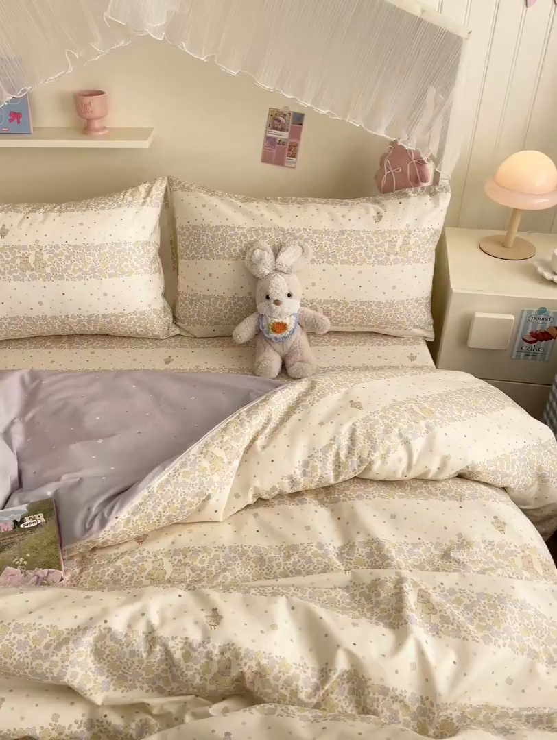 91家纺网 家纺一手货源 找家纺 寻米 2026新款春夏全棉13070印花四件套单品系列-单床笠 小熊温蒂