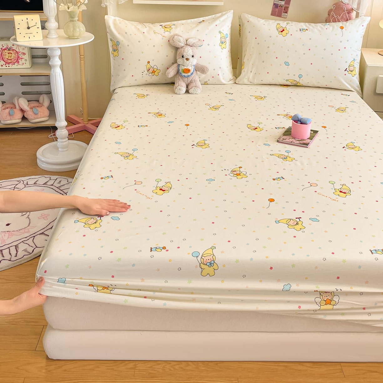 91家纺网 家纺一手货源 找家纺 寻米 2026新款春夏全棉13070印花四件套单品系列-单床笠 星星小熊