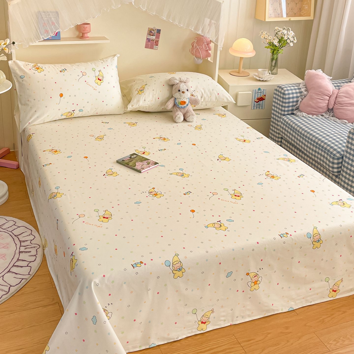 91家纺网 家纺一手货源 找家纺 寻米 2026新款春夏全棉13070印花四件套单品系列-单床笠 星星小熊