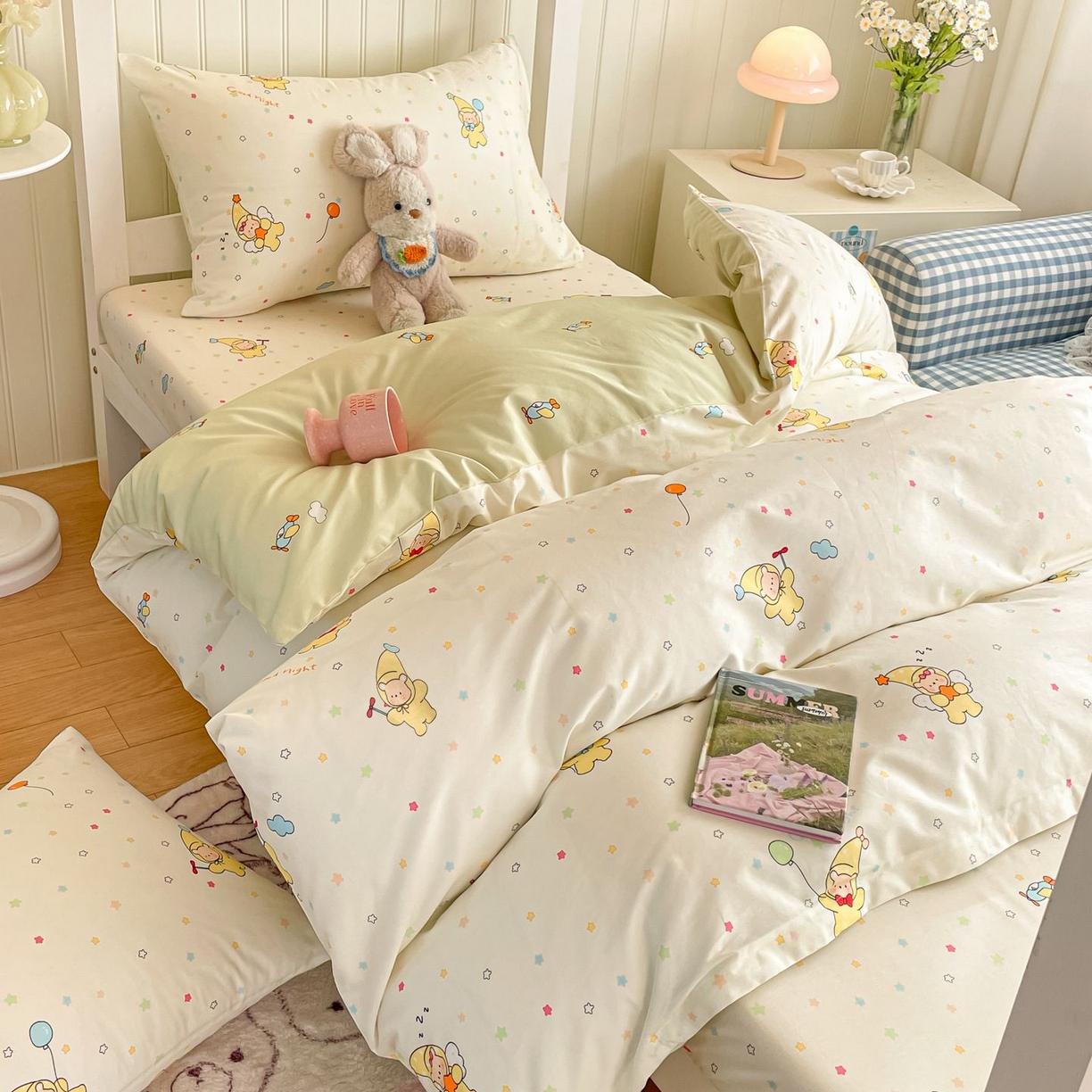 91家纺网 家纺一手货源 找家纺 寻米 2026新款春夏13070印花三件套单品系列-单床笠 星星小熊