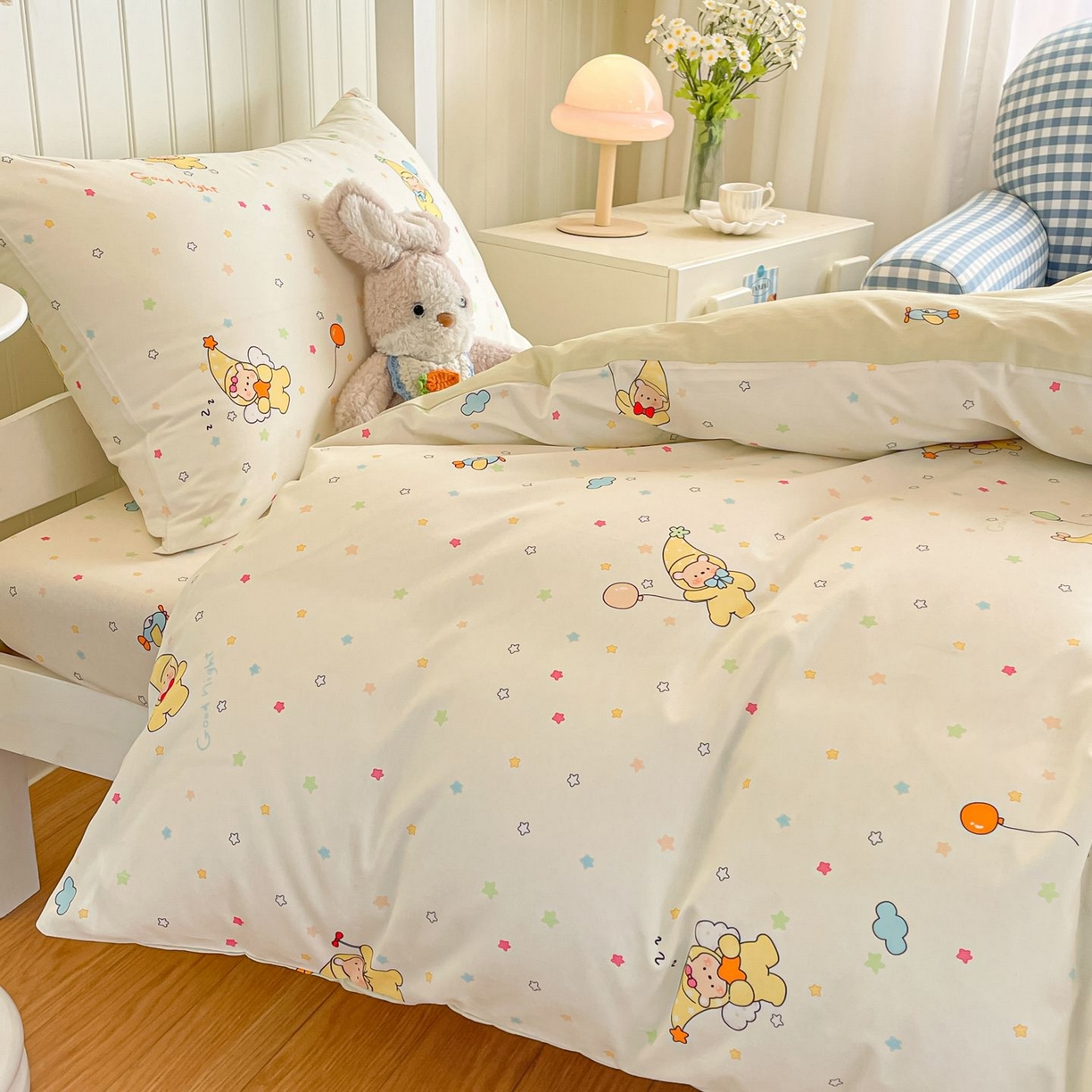 91家纺网 家纺一手货源 找家纺 寻米 2026新款春夏13070印花三件套单品系列-单床笠 星星小熊