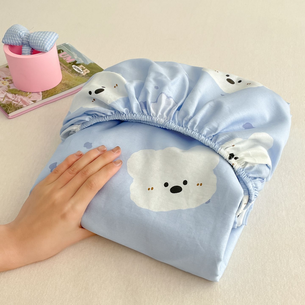 寻米 2026新款春夏全棉13070印花四件套单品系列-单床笠 云朵小熊