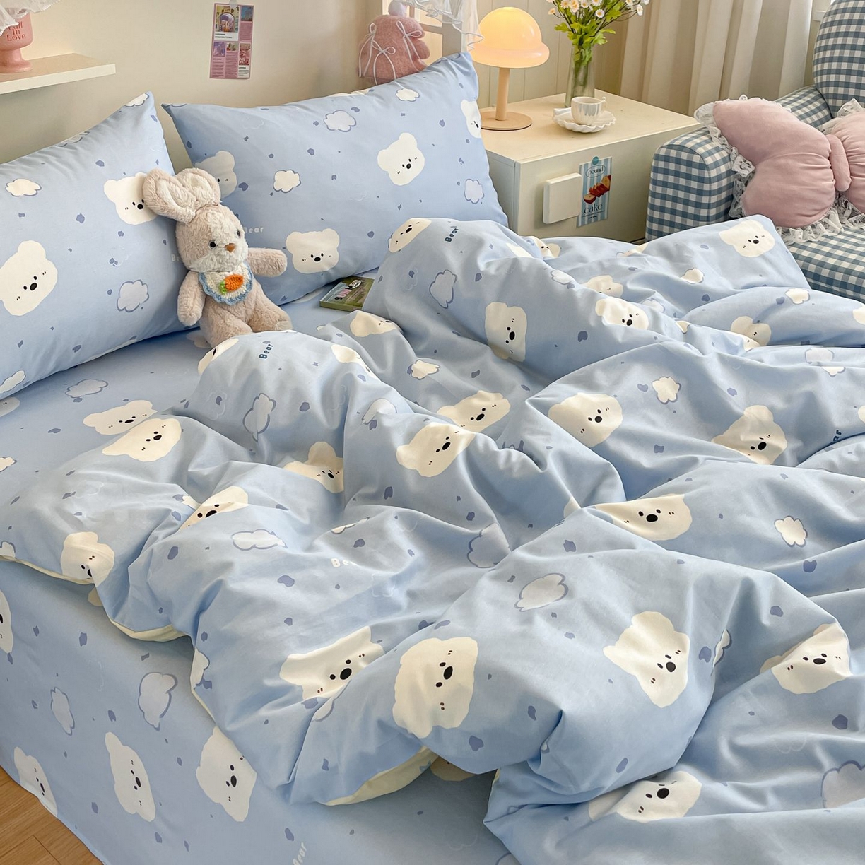 91家纺网 家纺一手货源 找家纺 寻米 2026新款春夏全棉13070印花四件套单品系列-单床笠 云朵小熊