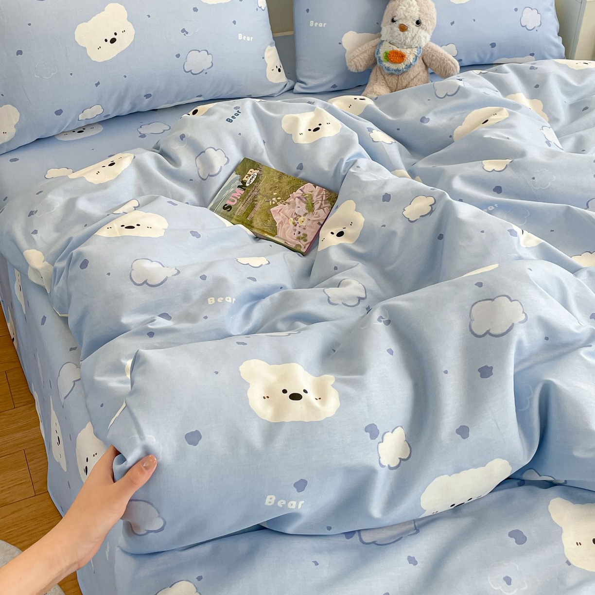 91家纺网 家纺一手货源 找家纺 寻米 2026新款春夏全棉13070印花四件套单品系列-单床笠 云朵小熊