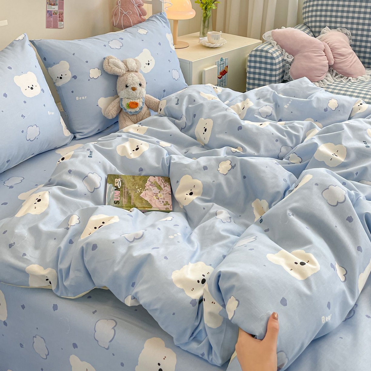 91家纺网 家纺一手货源 找家纺 寻米 2026新款春夏全棉13070印花四件套单品系列-单床笠 云朵小熊