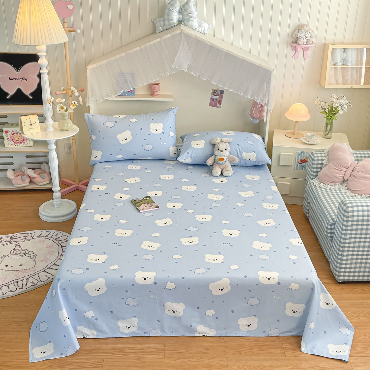 91家纺网 家纺一手货源 找家纺 寻米 2026新款春夏全棉13070印花四件套单品系列-单床笠 云朵小熊