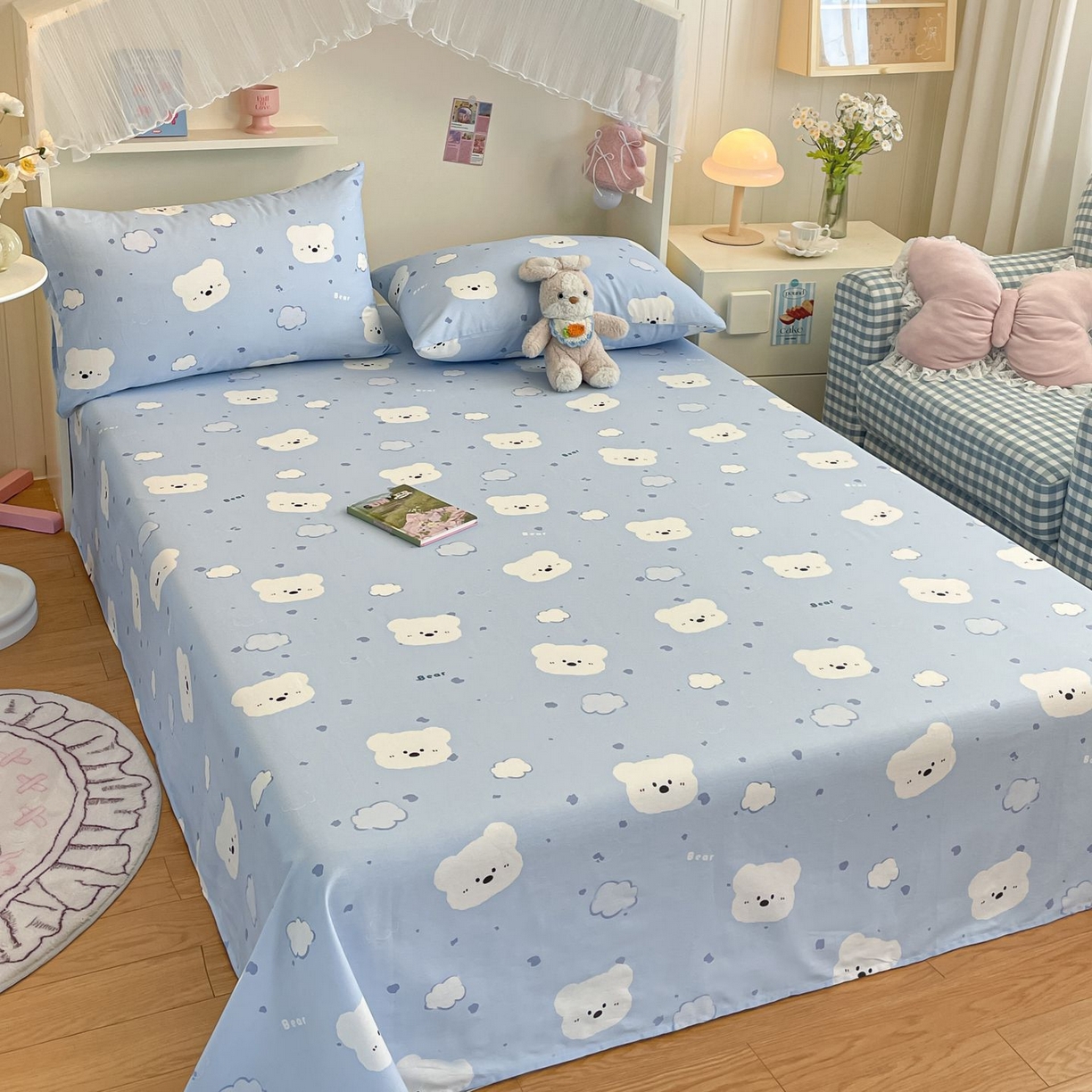91家纺网 家纺一手货源 找家纺 寻米 2026新款春夏全棉13070印花四件套单品系列-单床笠 云朵小熊