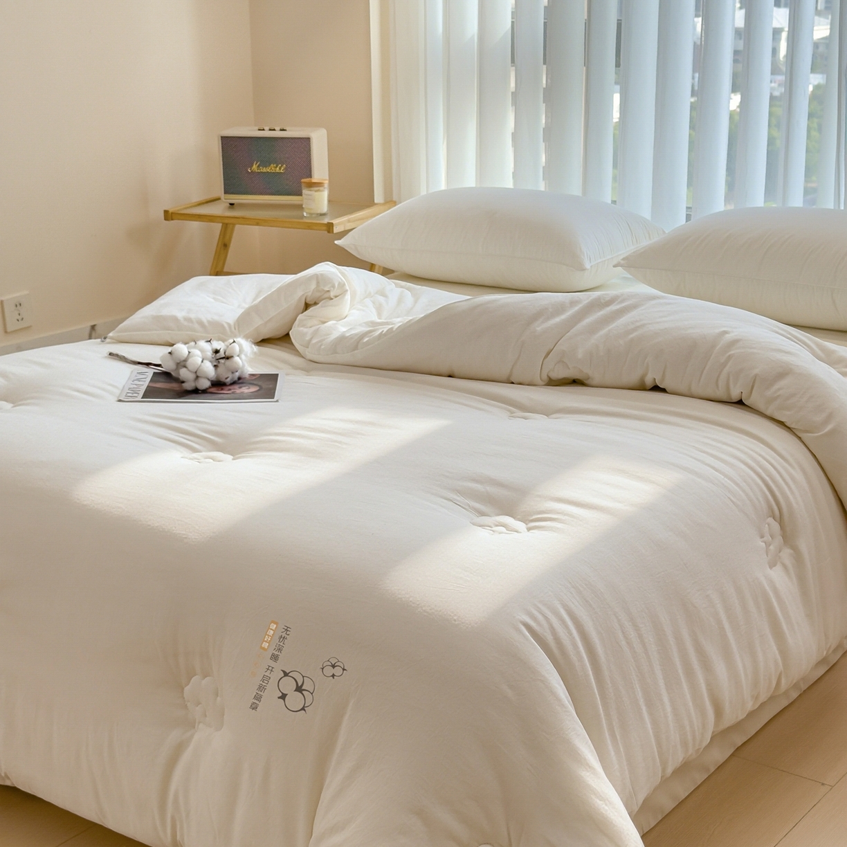 91家纺网 家纺一手货源 找家纺 好尚居 2026新款纯色斜标木棉混合棉花被被子被芯 棉花-白