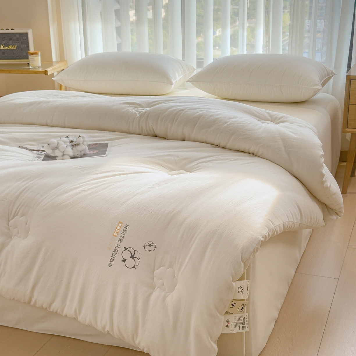 91家纺网 家纺一手货源 找家纺 好尚居 2026新款纯色斜标木棉混合棉花被被子被芯 棉花-白