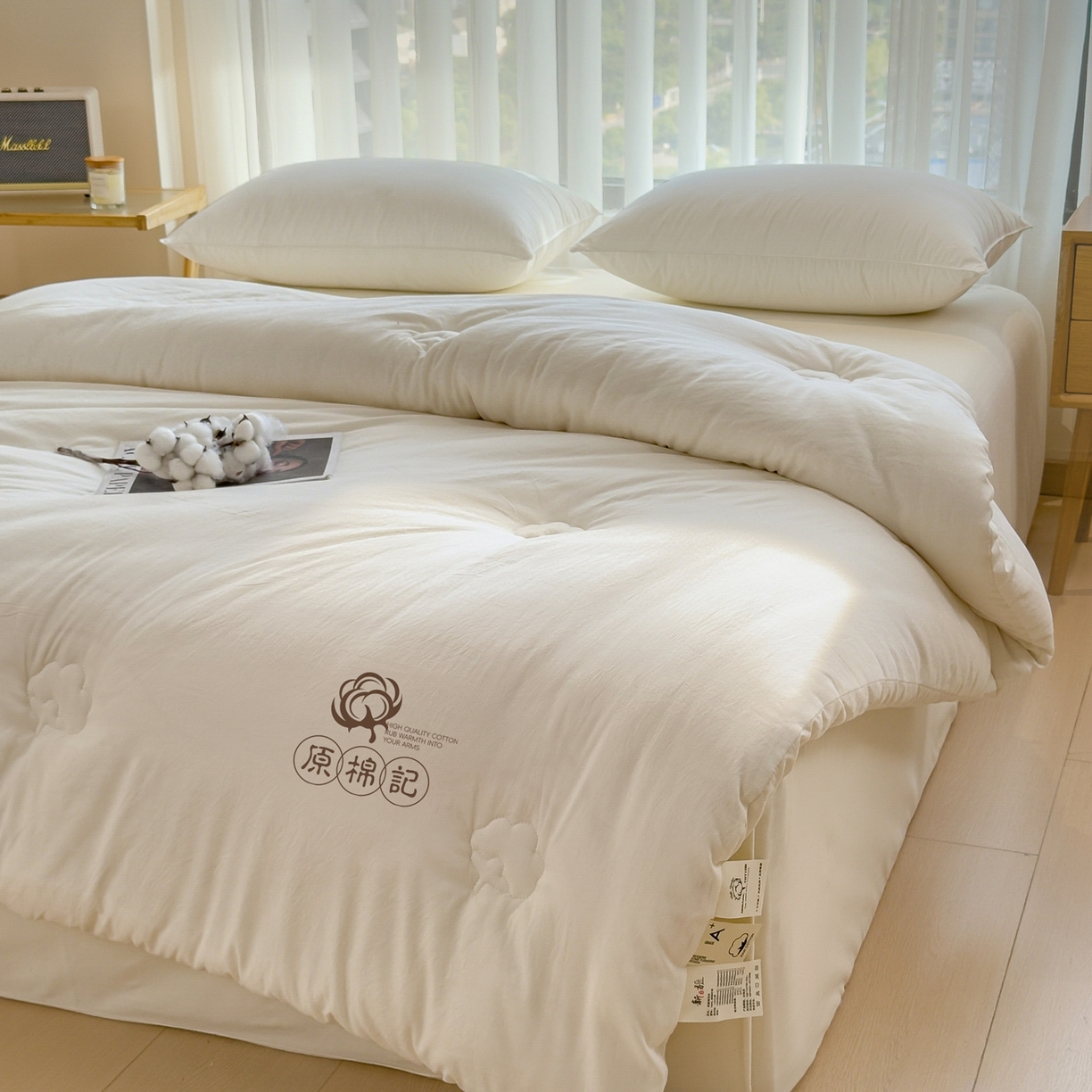 91家纺网 家纺一手货源 找家纺 好尚居 2026新款纯色斜标木棉混合棉花被被子被芯 原棉季-白