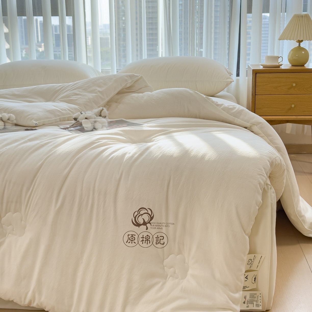 91家纺网 家纺一手货源 找家纺 好尚居 2026新款纯色斜标木棉混合棉花被被子被芯 原棉季-白