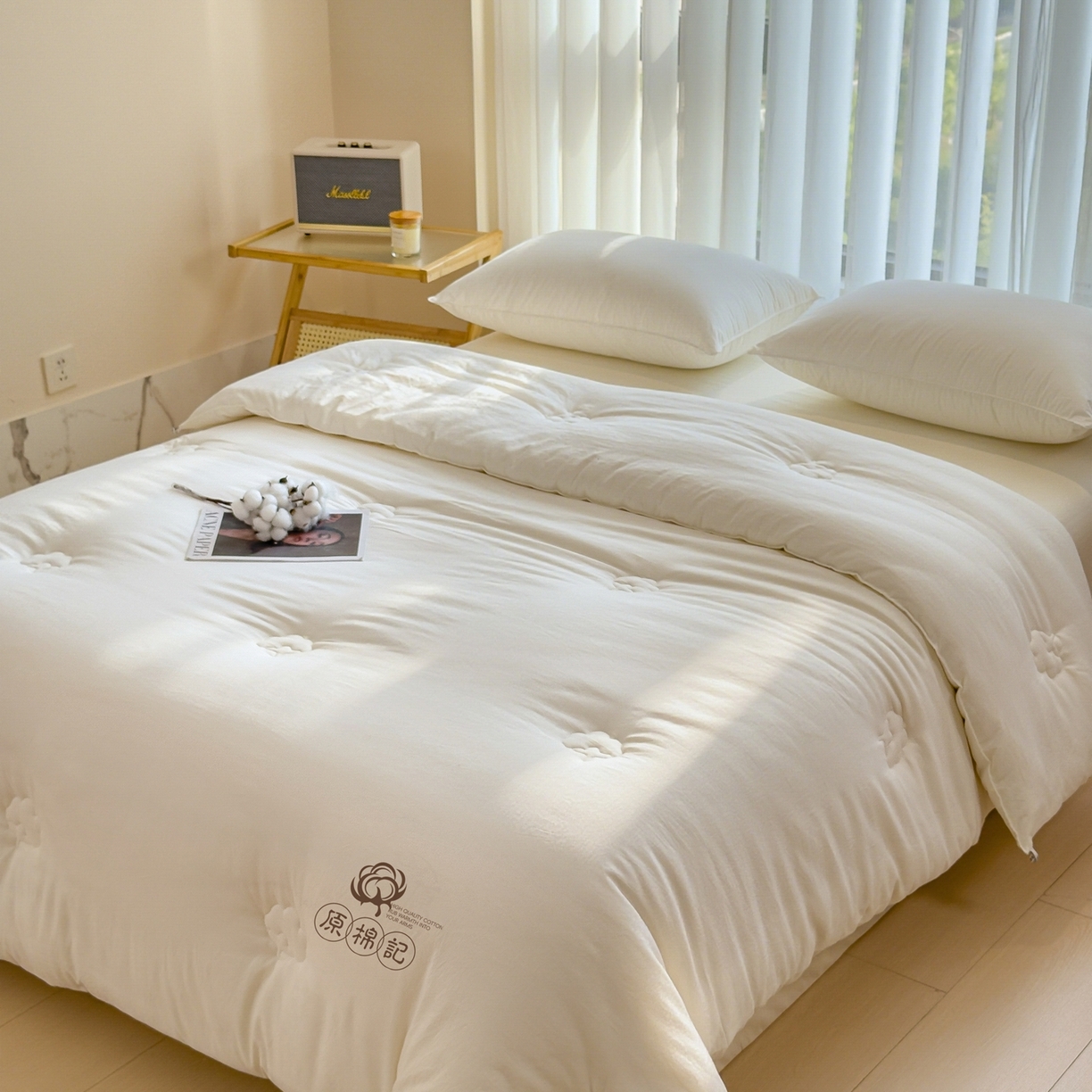 91家纺网 家纺一手货源 找家纺 好尚居 2026新款纯色斜标木棉混合棉花被被子被芯 原棉季-白