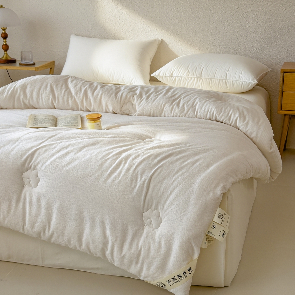 91家纺网 家纺一手货源 找家纺 好尚居 2026新款纯色斜标木棉混合棉花被被子被芯 斜标-白