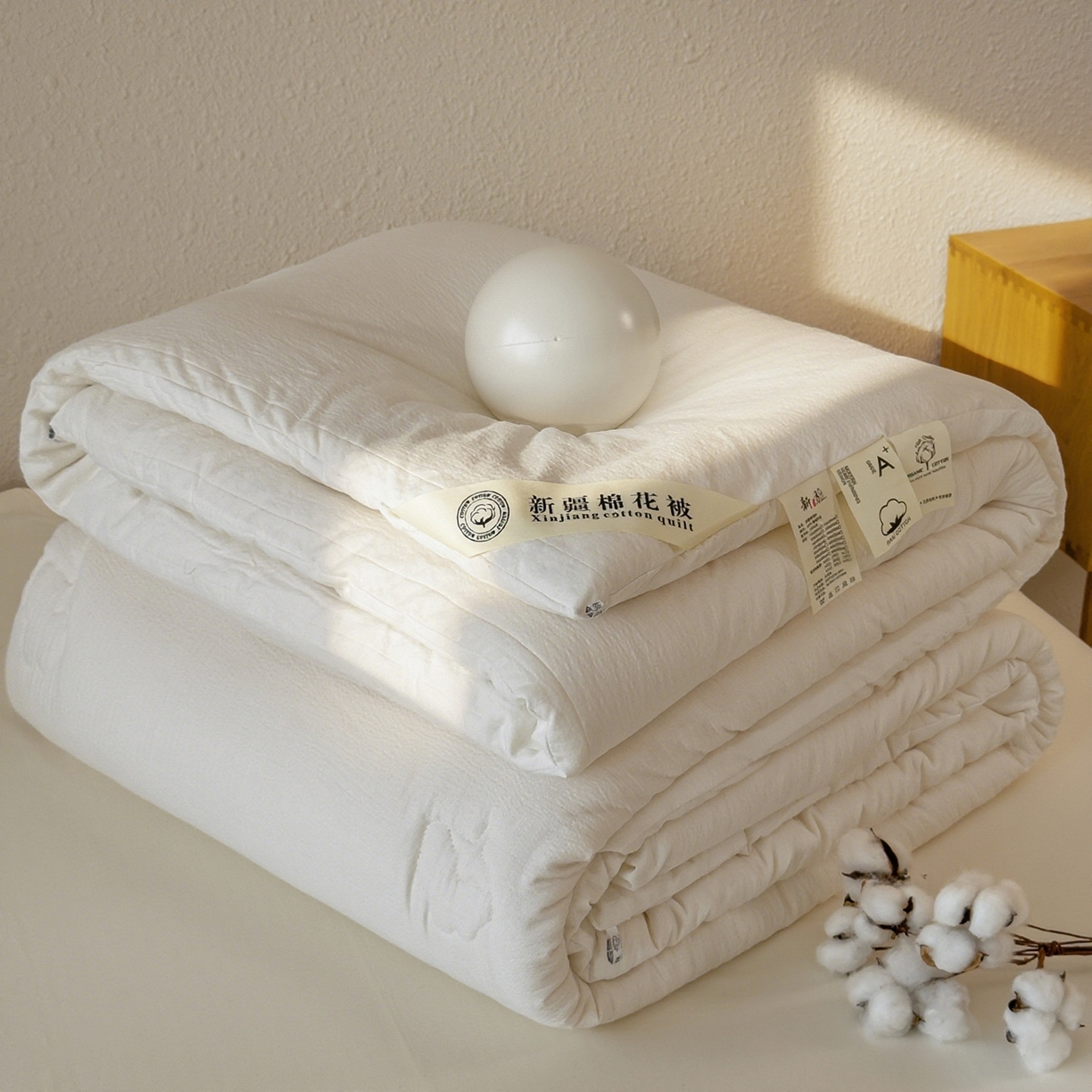 91家纺网 家纺一手货源 找家纺 好尚居 2026新款纯色斜标木棉混合棉花被被子被芯 斜标-白