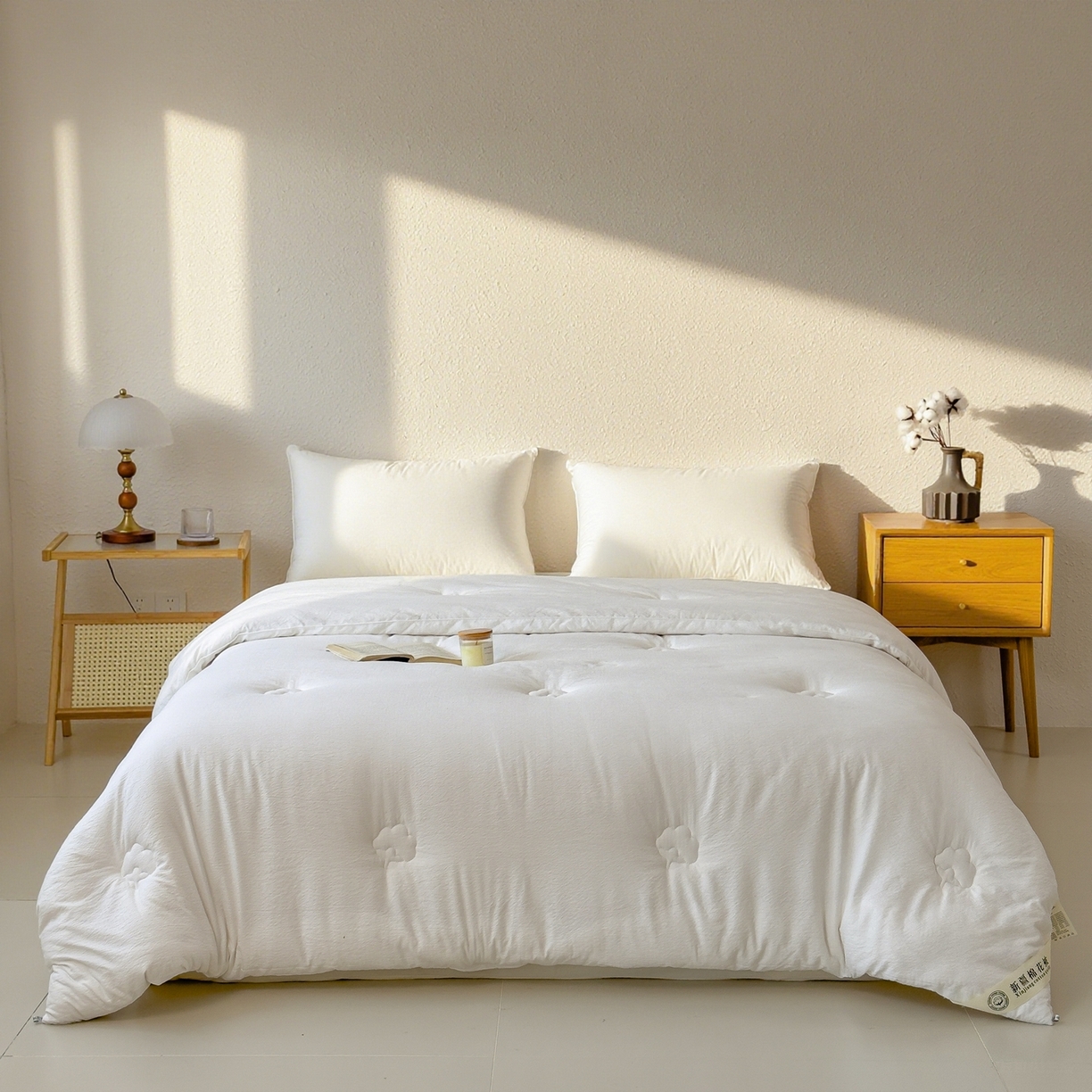 91家纺网 家纺一手货源 找家纺 好尚居 2026新款纯色斜标木棉混合棉花被被子被芯 斜标-白